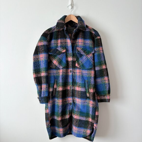 Blank NYC The Comeback Plaid Long Shacket Jacket NWT Blue Pink Size XS - Picture 4 of 8